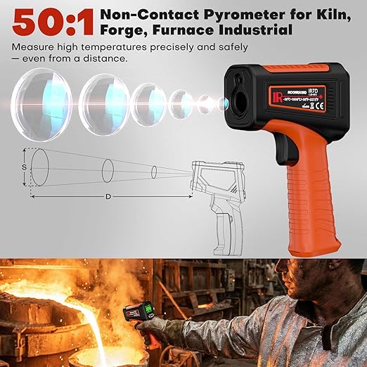 50:1 Infrared Thermometer Laser Temperature Gun -58℉~3272℉, Meat Food Pizza Oven Grill Thermometer for Griddle Accessories, Heat Gun for Cooking, HVAC, Engine Surface Temp Reader