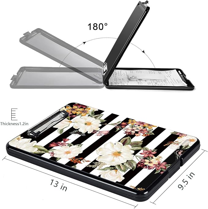 Clipboard with Storage, High Capacity Plastic Storage Clipboard with Low Profile Clip for Women Teachers Work, School & Office Supplies, Cute Pattern Decorative Clipboards, Flower