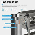 3 Tier Rolling Tool Cart on Wheels, Heavy-Duty Utility Cart Service Cart with Locked Drawers for Garage, Warehouse, Repair Shop, Workshop…