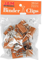 JAM PAPER Colorful Binder Clips - Medium - 1 1/4 Inch (32 mm) - Orange Binderclips - 15/Pack