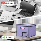 BALEINE File Organizer Box with Lid, Collapsible File Folder Organizer with Plastic Slide, Hanging File Folder Box for Office Document Storage (Tab Friendly, 1 Pack, Purple)