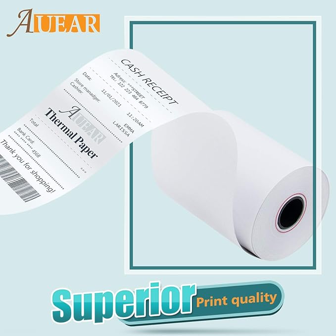 AUEAR, Thermal Cash Register POS Paper Rolls, 2 1/4" x 85' - BPA Free (200 Pack)