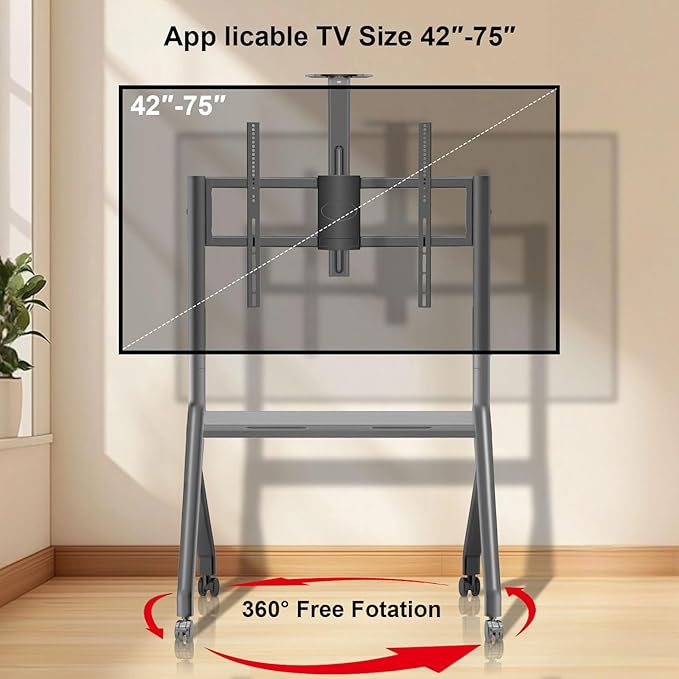 Smart Board Stand for 44"– 75" Interactive Smart Whiteboard, Height Adjustable Mobile Portable Stand with Four Lockable Wheels for Classroom Home Office Business Studio