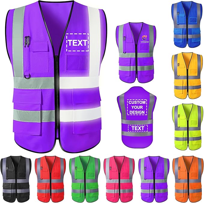 Custom Safety Vest for Men High Visibility Protective Workwear 5 Pockets Class 2 With Reflective Strip