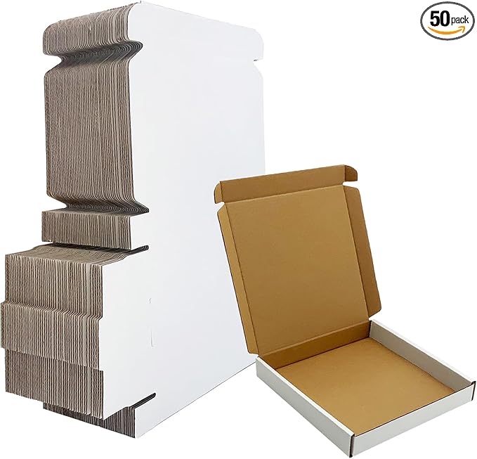 7x7x1 inch White Shipping Boxes 50 Pack, Small Corrugated Cardboard Mailer Boxes Bulk for Packaging Business Mailing Gift，Mini Mailer Boxes for Packaging Supplies Business Present