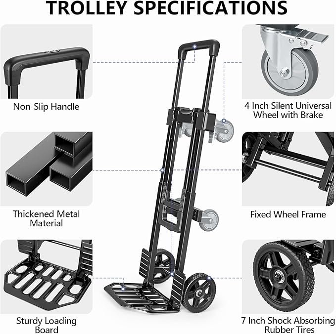 KEDSUM 3-in-1 Convertible Hand Truck Dolly, 600LBS Heavy Duty Dolly Cart with Wheels, Dolly Cart with Adjustable Handle & Caster Wheels for Home,Office,School, 6 Wheels Innovative Design, Collapsible