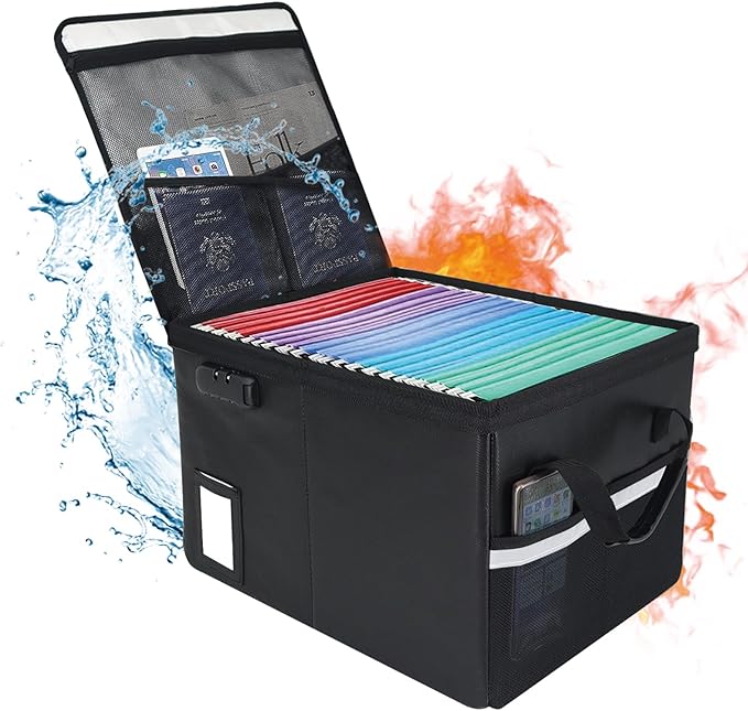 Upgraded 5200°F Fireproof Document File Organizer Box, Fireproof Storage Filing Cabinet with Lock, Portable Office Safe Box for Hanging Letter/Legal Folder 16.1 x 12.9 x 11in (Black)