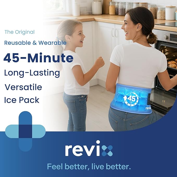 REVIX Ice Pack for Injuries Reusable, 45-Minute Long-Lasting Cold Pack for Knee, Shoulder, Back with Ice Grid Gel Design, Reusable Gel Ice Wrap, Universal Use for Elbow, Calf, Hip, Tight, 14 × 7"
