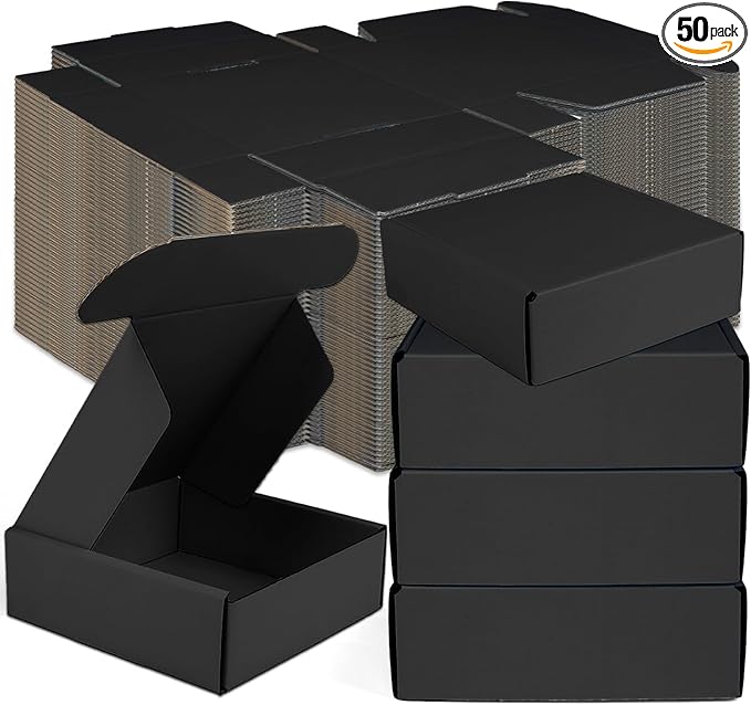 Small Shipping Boxes, 50 Pack Cardboard Box Corrugated Mailer Boxes Small Corrugated Boxes For Shipping Packaging Craft Gifts Giving Products, 6 x 4 x 1.6 Inches (Black)