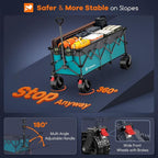 48" L Collapsible Beach Wagon Cart Foldable, 560LB Weight Capacity 300L Heavy Duty Folding Wagons with Big All-Terrain Wheels, Utility Carts for Groceries, Shopping, Camping, Sports - Grey&Turquoise