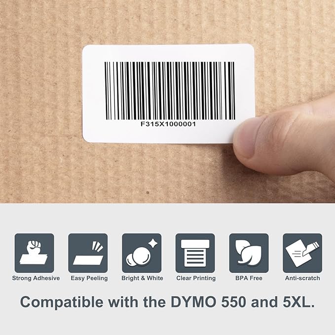 Hehua 10-Roll 2-1/4" x 1-1/4" Compatible with DYMO Labelwriter 550 5XL 30334 with RFID Chip, Multipurpose Barcode & FNSKU Labels, Perforated, Compatible with DYMO Desktop Printers, Total 10000 Labels