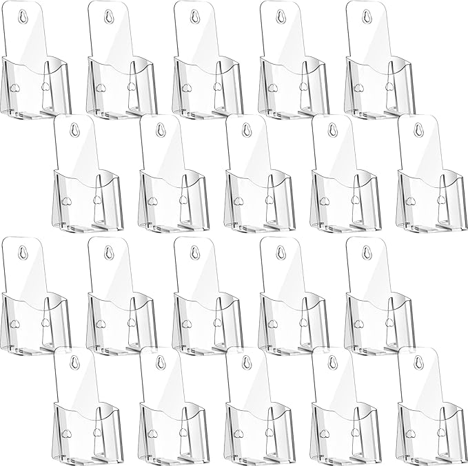 Yookeer 20 Pieces Brochure Holder Stand Acrylic Pamphlet Holder 4x7.9 Inches Wall Mount/countertop Clear Plastic Trifold Rack Display Stand for Vendors, Brochure, Trifold, Magazine, Pamphlet, Booklets