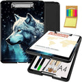 Clipboard with Storage,Office Supplies Nursing Clipboards Folder with Pen Holder Plastic Foldable Clip Board with Storage for Nurse Teacher,Misty Forest Wolf