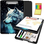 Clipboard with Storage,Office Supplies Nursing Clipboards Folder with Pen Holder Plastic Foldable Clip Board with Storage for Nurse Teacher,Misty Forest Wolf