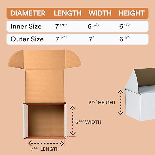 Box USA 7" Deluxe Shipping Boxes, 7 1/2"L x 7"W x 6 1/2"H, 25-Pack - White Box Mailers for Packaging, Storage, Gifts or Bulk Business Orders