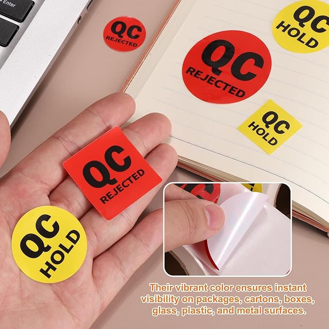 PATIKIL 360 Pcs 1 Roll QC Rejected Labels, 1.5 Inch Square Inventory Control Adhesive Round Labels Food Service Quality Control Stickers for Warehouse Management Inspection, Red