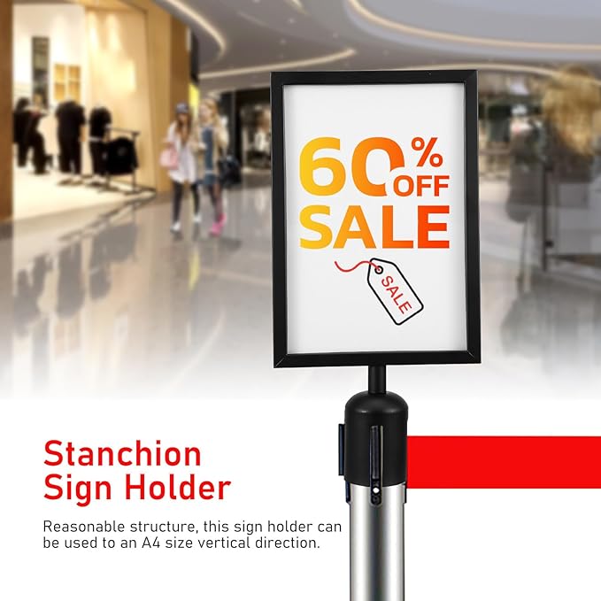 VICASKY Stanchion Sign Holder Queue Barrier Crowd Control Barriers Retractable Rope Supermarket Entrance Security Tape Belt Steel Ropes Heavy Duty Stanchions Holder Stainless Frame Stand