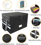 Large Next of Kin Box Organizer with Smart Labels, Fireproof Foldable File Organizer with Combination Lock, 10 Hanging Files and 20 Category Labels for Label Documents(15.7"L×12.2"W×10.6"H)