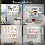VINGLI Metal Wall Cabinet with Locking Glass Doors & Magnetic LED Sensor Light, Adjustable Shelf, Wall Mounted Storage Display Cabinets for Garage, Kitchen, Home Office, Warehouse, Living Room, White
