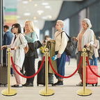 Stanchion Set, Gold Stanchion and Velvet Ropes with 4 Pcs Stainless Steel Posts and 3Pcs Red 5FT Ropes Crowd Control Barrier for Events, Weddings, Theaters, VIP Lines, Queue Management