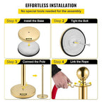 VEVOR Stanchions and Velvet Ropes 4Pcs, Solid Base with Stainless Steel Post, 5ft Red Velvet Ropes and Posts, Crowd Control Barriers Gold Stanchions, Red Carpet Runner Poles for Party Supplies