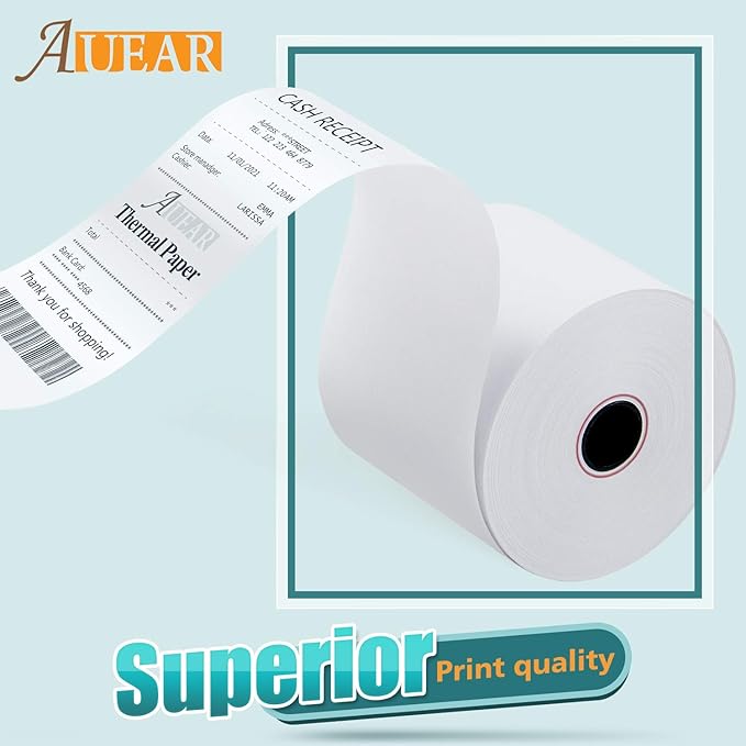 AUEAR, Thermal Cash Register POS Paper Rolls, 2 1/4" x 230' - BPA Free (50 Pack)
