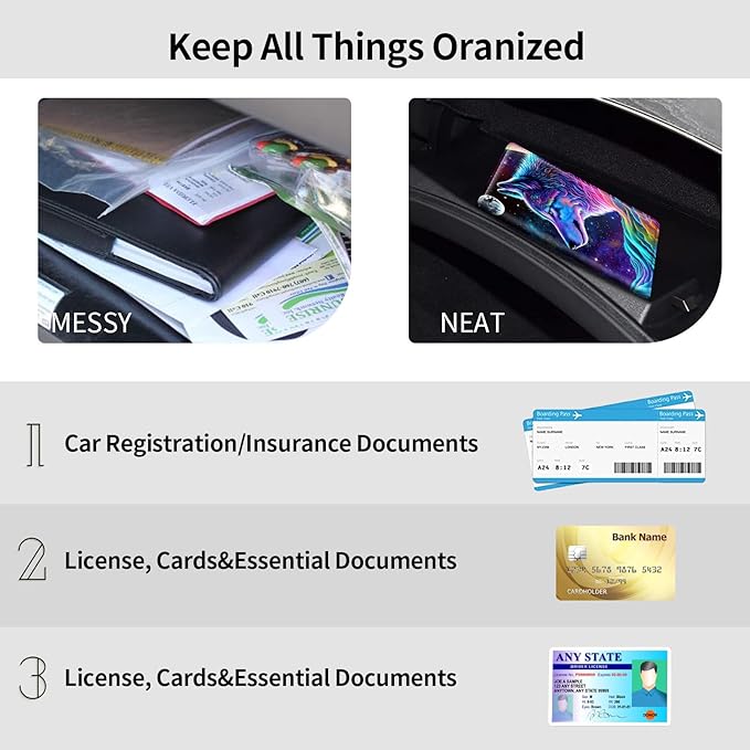 Car Registration and Insurance Holder, Leather Car Glove Box Organizer, Cool Car Accessories for ID, Driver's License Cards & Essential Document,business cards,Men&WomenNebula/Galaxy Wolf