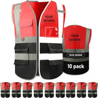 BeautyWill 10/20 Pack Custom Logo Safety Vest,Bulk High Visibility Class 2 Reflective Work Vests