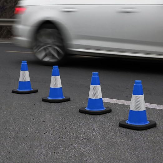 6 Pack 12" Inch Blue PVC Traffic Cones with Heavy-Duty Base, High-Visibility All-Weather Safety Cones for Road Construction, Parking Lot, and Garage Use (6, Blue, 12" Small)
