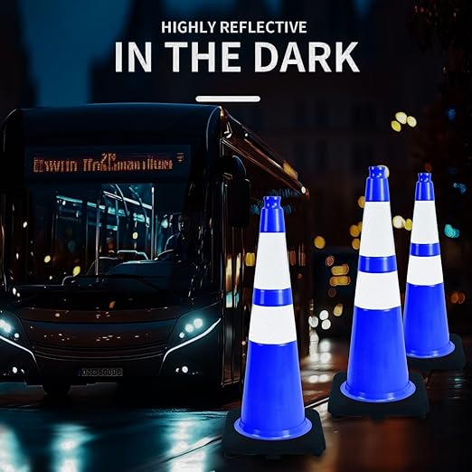 BESEA 4PACK 28 inch Traffic Safety Cones Blue Road Parking Cones 28" Heavy Duty Construction Cone Structurally Stable for Traffic Control at Public Place(4PCS)