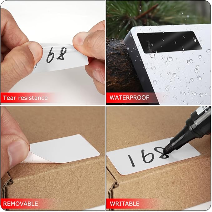 White Rectangle Stickers 2 x 1 Inch Color Coding Labels Vinyl Roll Self-Adhesive Waterproof Removable 500 PCS