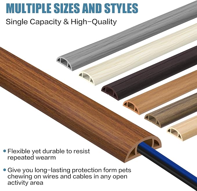 Floor Cord Covers for Wires 10FT Cable Hider Wire Cover Self Adhesive Cord Hider Floor for Offices, Homes, Workshops, Warehouses Cable Cavity 0.39" W x 0.27" H