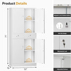 Metal Storage Cabinet with 2 Drawers 71" H,White Metal Garage Cabinets with 2 Lockable Doors and Adjustable Shelves Easy to Assemble for Home Office, Kitchen,Pantry,Garage,Warehouse