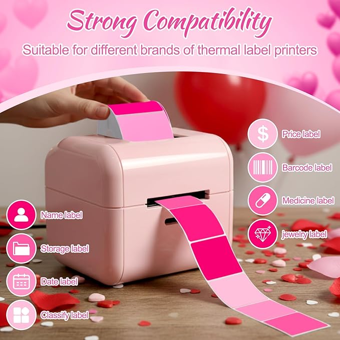Ctosree 500 Pcs/ 1 Roll Thermal Sticker Labels Self Adhesive Direct Thermal Labels Multipurpose Printer Stickers for DIY, Name Tag(Heart,2 Inches,Pink Gradient)