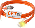 HUANCHAIN 12/3 Gauge Heavy Duty Outdoor Extension Cord 6 ft Waterproof with Lighted end, Flexible Cold-Resistant 3 Prong Electric Cord Outside, 15Amp 1875W 12AWG SJTW, Orange, ETL