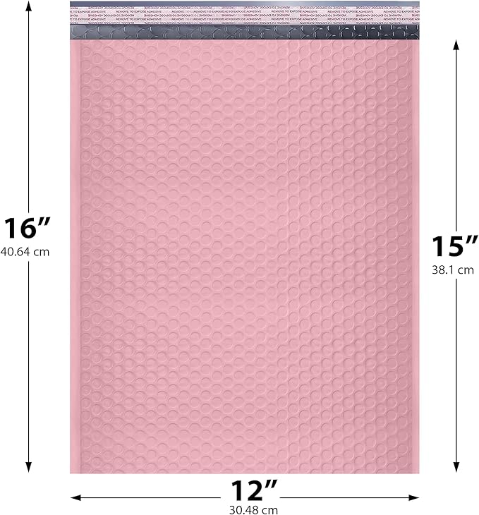 Light Pink Large Poly Bubble Mailers 12x15 inch | Self Seal Padded Envelopes Cushioned Bubble Mailer | Usable Size 12x15 | WaterProof | Lightweight mailing Shipping Bags | 50 Pack Bulk