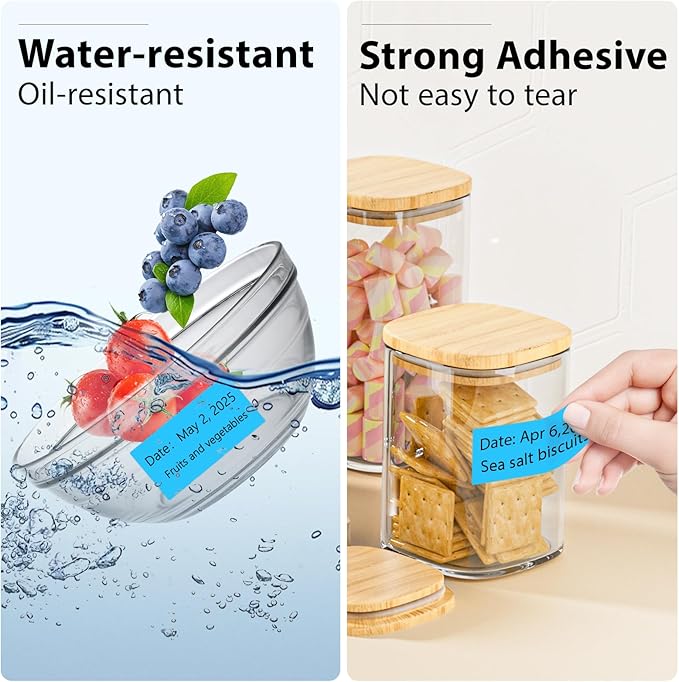 1x2 Inch Thermal Labels,500PCS Rectangle Stickers,Waterproof Removable Blank Stickers for Address,Jars,Freezer Containers & Pantry Organization,Sky Blue