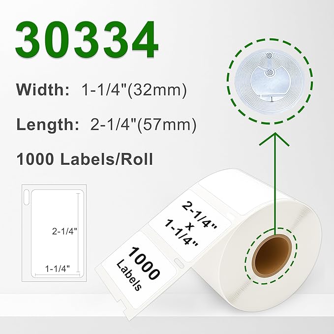 Multi-Purpose White Thermal Labels - 10 Rolls (with RFID Chip) for Dymo 30334 (2-1/4" x 1-1/4") Compatible with Dymo LabelWriter 550 Printers - 1000 Labels per Roll.