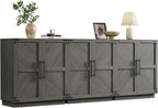 SICOTAS Sideboard Buffet Cabinet with Storage - Modern Farmhouse Credenza with Doors and Adjustable Shelves Fluted Kitchen Buffet Storage Cabinets Coffee Bar Cabinet