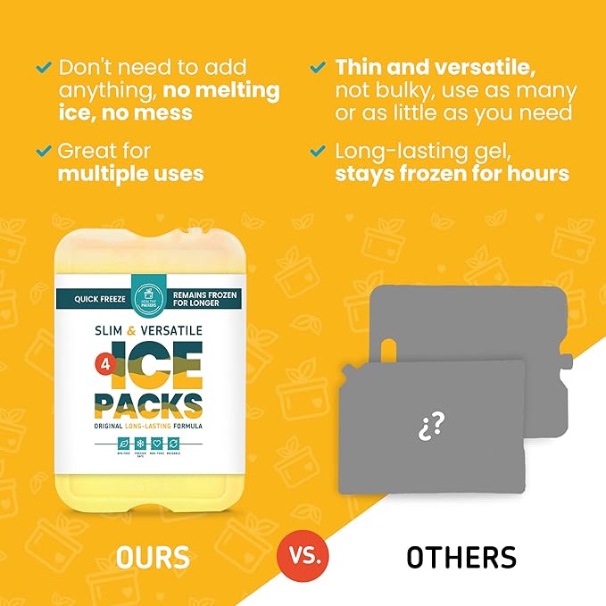 Healthy Packers Reusable Ice Packs for Lunch Boxes - Long Lasting Slim Freezer Packs, Thin Non-Toxic BPA-Free Hard Gel Ice Blocks for Coolers, Kids & Adults Lunch Bags, Travel, Camping, Food Storage