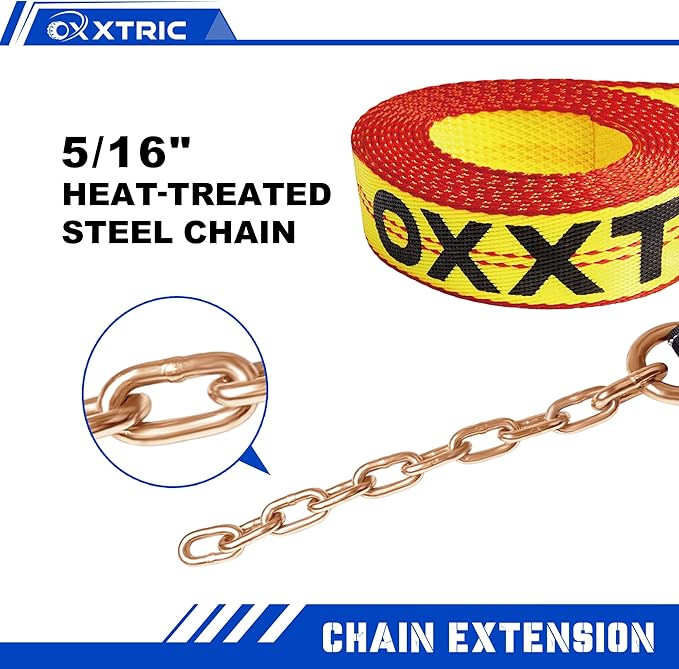 2" x 16' Replacement Tie Down Straps with Chain Tail,4-Pack,Heavy-Duty Car Trailer Straps for 8-Point Tie Down Kits – Extension Strap for Vehicle Transport, Flatbeds & Trailers