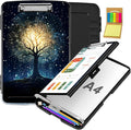 Clipboard with Storage,Office Supplies Nursing Clipboards Folder with Pen Holder Plastic Storage ClipBoard Foldable for Teacher Nurse,Galaxy Tree