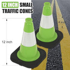 Fluorescent Orange/Green PVC Traffic Cones, Heavy Black Base Parking Lot Cone Structurally Stable Weatherproof Road Construction Safety Cones (8, Green, 12" Small)