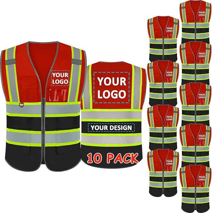 BeautyWill Custom Logo Safety Vest Class 2 High Visibility Reflective Vest for Men - Personalized Logo Team Vest