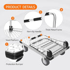 2200 lbs. Capacity Foldable Push Cart Dolly | Moving Platform Hand Truck | Heavy Duty Space Saving Collapsible | Swivel Flat Bed Wagon - Furniture Luggage Lifting