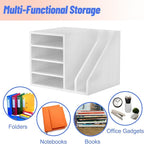 Wood Desk Organizer File Holder, Wooden Mail Organizer Countertop with Adjustable Compartments, Desktop File Organizer Paper Sorter for Home, Office and School, Envelope Organizer, White