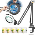 HITTI 12X Ultra Long Magnifying Glass with Light and Clamp, Upgrade Infinite Color and Brightness Workbench Light, Hands Free LED Magnifier Light and Stand for Crafts Reading Painting Soldering Hobby