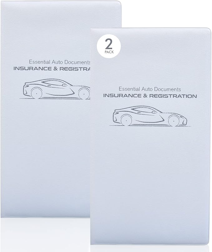 Andalus Auto Registration & Insurance Card Holder Pack of 2, Waterproof Essential Car Registration Holder with Hook & Loop Closure, Perfect for Every Vehicles Glove Boxes (White - 9.5" x 5.15")