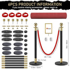 kaiyomi 6Pcs Stanchions Posts Velvet Ropes with Red Carpet and Sign Frame, Water or Sand-Fillable Base, Suitable for 8.5" x 11" A4 Paper Size Sign Frame for Red Carpet Party Decoration (Black&Golden)