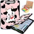 Clipboard with Storage,Storage Clipboard with Pen Holder,Heavy Duty Plastic Storage Clipboard with Low Profile Clip, Clipboard Folder, Teacher Must Haves, Office Supplies,Cute Cows Pink